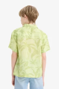DeFacto Oversize Wide Fit Polo Neck Patterned Viscose Short Sleeve Shirt Boy - Image 6