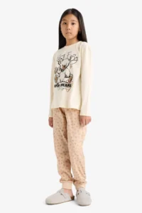 DeFacto Girl's Pajama Set Printed Long Sleeve Top Patterned Long Bottom - Image 2