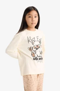DeFacto Girl's Pajama Set Printed Long Sleeve Top Patterned Long Bottom - Image 3