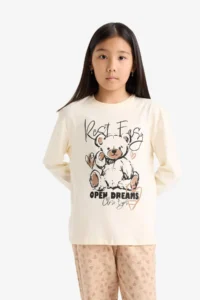 DeFacto Girl's Pajama Set Printed Long Sleeve Top Patterned Long Bottom - Image 4