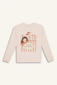 DeFacto Girl's Pajama Set Printed Long Sleeve Top Striped Long Bottom - Image 2