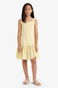 DeFacto Round Neck Flounce Cotton Sleeveless Summer Dress Girl - Image 3