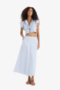 DeFacto A-Line Striped Normal Waist Poplin Maxi Skirt