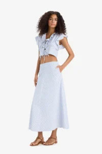DeFacto A-Line Striped Normal Waist Poplin Maxi Skirt - Image 2