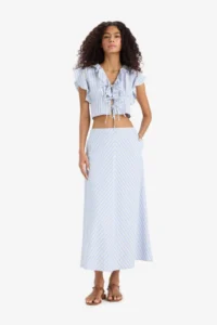 DeFacto A-Line Striped Normal Waist Poplin Maxi Skirt - Image 3