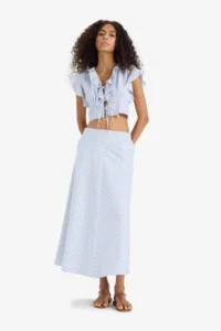 DeFacto A-Line Striped Normal Waist Poplin Maxi Skirt - Image 4
