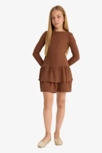 DeFacto Crew Neck Long Sleeve Dress Girls - Image 4