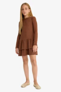 DeFacto Crew Neck Long Sleeve Dress Girls - Image 5