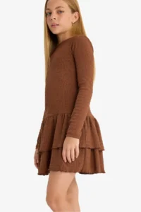 DeFacto Crew Neck Long Sleeve Dress Girls - Image 6