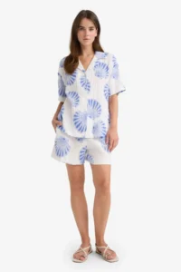 DeFacto High Flexible Waist Patterned Muslin Shorts