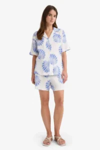 DeFacto High Flexible Waist Patterned Muslin Shorts - Image 3