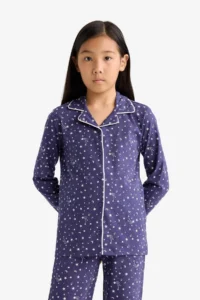 DeFacto 100% Cotton Relax Fit Patterned Elastic Waist Pajama Set Girl Child - Image 3