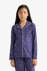 DeFacto 100% Cotton Relax Fit Patterned Elastic Waist Pajama Set Girl Child - Image 4