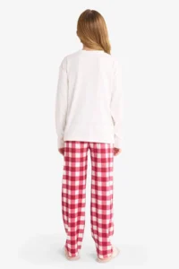 DeFacto Girl's Pajama Set Printed Long Sleeve Top Checked Long Bottom - Image 5