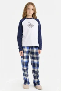 DeFacto 100% Cotton Patterned Elastic Waist Pajama Set Girl Child