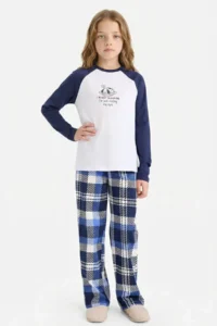 DeFacto 100% Cotton Patterned Elastic Waist Pajama Set Girl Child - Image 2