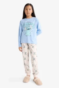 DeFacto Girl's Disney Lilo & Stitch Pajama Set Long Sleeve Top Long Bottom