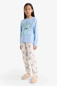 DeFacto Girl's Disney Lilo & Stitch Pajama Set Long Sleeve Top Long Bottom - Image 2