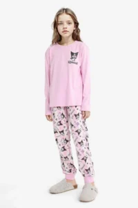DeFacto Girl's Kuromi Pajama Set Long Sleeve Top Long Bottom