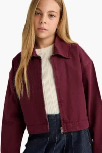 DeFacto School Gabardine Zippered Crop Jacket Girls - Image 3