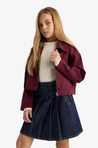 DeFacto School Gabardine Zippered Crop Jacket Girls - Image 5