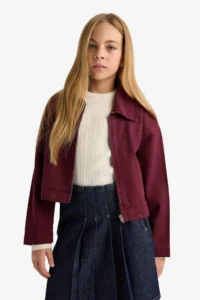 DeFacto School Gabardine Zippered Crop Jacket Girls - Image 6