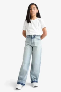 DeFacto 90's Wide Leg Wide Leg School Jean Trousers Girls - Image 2