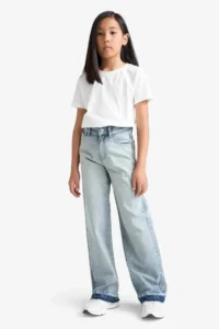 DeFacto 90's Wide Leg Wide Leg School Jean Trousers Girls - Image 3