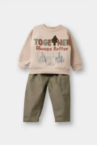 DeFacto Set of 2 Velvet Printed Sweatshirts Trousers for Baby Boy 25WN
