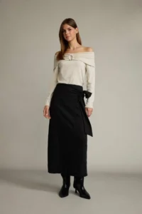 DeFacto Relax Fit Tie-Down Black Maxi Linen Skirt