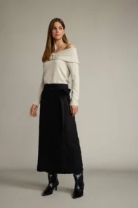 DeFacto Relax Fit Tie-Down Black Maxi Linen Skirt - Image 2