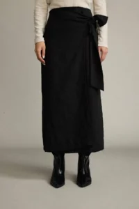 DeFacto Relax Fit Tie-Down Black Maxi Linen Skirt - Image 3
