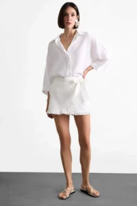 DeFacto tied up White Mini Shorts Skirt - Image 3