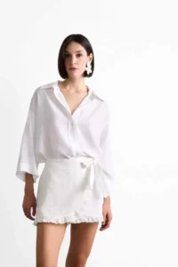 DeFacto tied up White Mini Shorts Skirt - Image 5