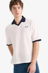 DeFacto textured Boxy Fit Polo Shirt T-Shirt