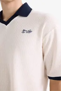DeFacto textured Boxy Fit Polo Shirt T-Shirt - Image 4