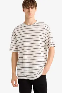 DeFacto textured Boxy Fit Striped T-Shirt