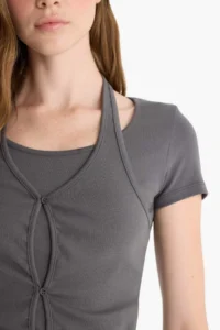 DeFacto Barbell Collar Rib Short Sleeve T-Shirt - Image 7