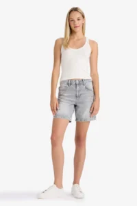 DeFacto 100% Cotton High Waist Jean Bermuda Shorts