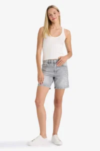 DeFacto 100% Cotton High Waist Jean Bermuda Shorts - Image 2