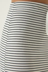 Happiness İstanbul Women's White Striped Slit Saran Knitted Skirt - Image 8