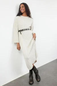 TRENDYOLMİLLA Stone Maxi Knitwear Braided Wide Pattern Dress - Image 2