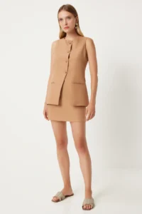 Happiness İstanbul Women Biscuit Mini Weaving Skirt