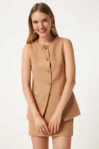 Happiness İstanbul Women Biscuit Mini Weaving Skirt - Image 3