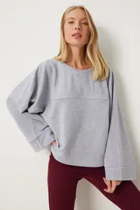 Happiness İstanbul Women's Gray Wide Sleeve Oversized Knitted Sweatshirt