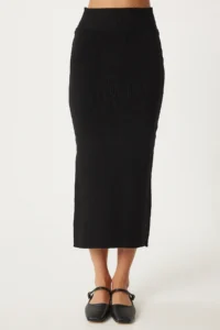 Happiness İstanbul Women's Black One-Shoulder Blouse Knitwear Skirt Suit - Image 4