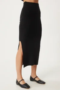 Happiness İstanbul Women's Black One-Shoulder Blouse Knitwear Skirt Suit - Image 5