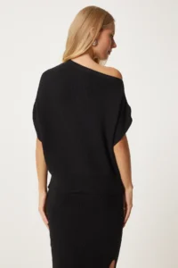 Happiness İstanbul Women's Black One-Shoulder Blouse Knitwear Skirt Suit - Image 6