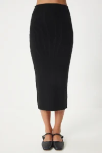 Happiness İstanbul Women Black Ribbed Blouse Knitwear Skirt Set - Image 6