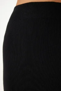 Happiness İstanbul Women Black Ribbed Blouse Knitwear Skirt Set - Image 7